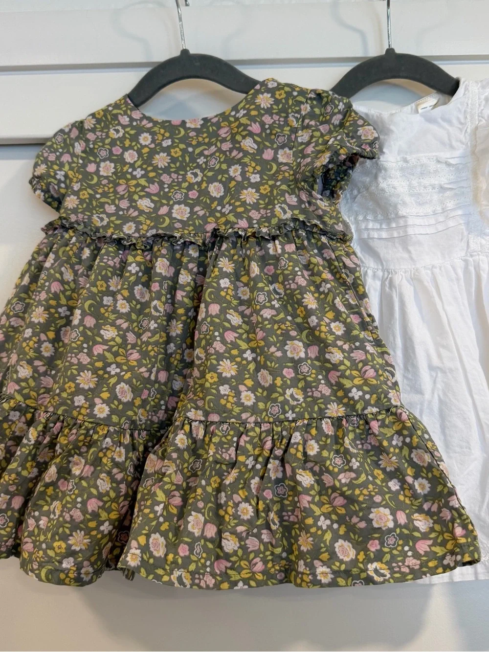 OshKosh B'gosh Olive Green Floral Ruffle Dress  and White Lace‎ Dress